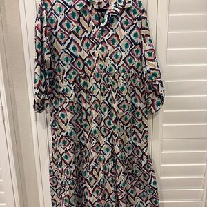 Maeve Anthropologie Tiered Printed Shirt Dress